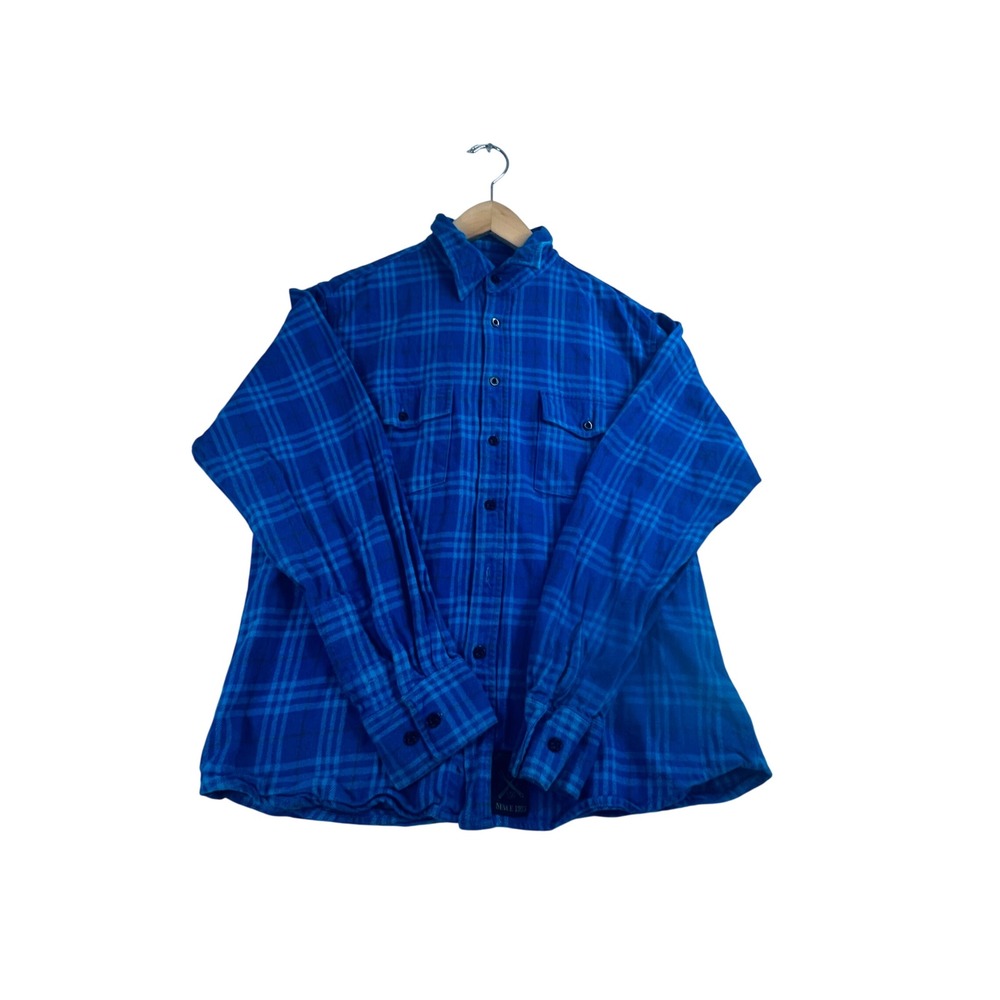 CCS Mens Blue Plaid Flannel Shirt Long Sleeve Cotton Skate Button Down Medium
